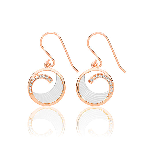 Sterling Silver Mother of Pearl & CZ Drop Earrings