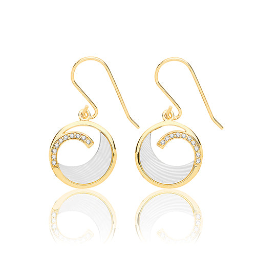 Sterling Silver Mother of Pearl & CZ Drop Earrings