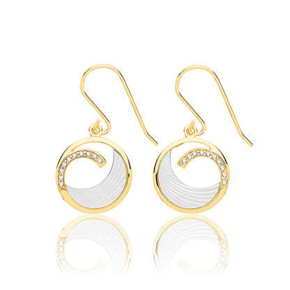 Sterling Silver Mother of Pearl & CZ Drop Earrings