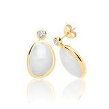 Sterling Silver White Moon Stone & CZ Stud Earrings