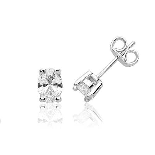 Sterling Silver Oval Claw Set Stud Earrings