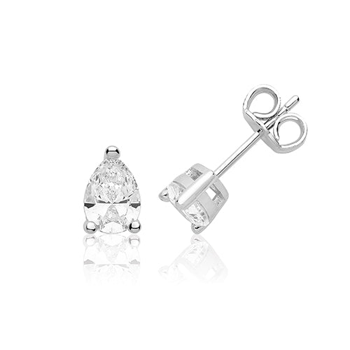 Sterling Silver Single Pear Shape Claw Set Stud Earrings