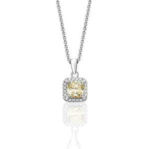 Sterling Silver Square Halo Style Yellow CZ Pendant & Chain