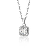 Sterling Silver Cushion Halo Style CZ Pendant & Chain