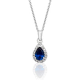 Sterling Silver Pear Shaped Halo Style Coloured CZ Pendant + Chain