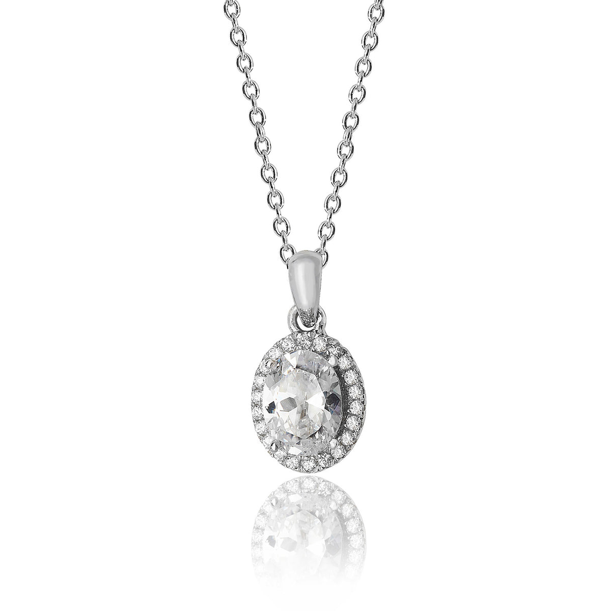 Sterling Silver Oval Halo Colour CZ Pendant + Chain