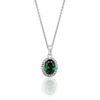 Sterling Silver Oval Halo Colour CZ Pendant + Chain