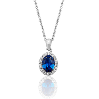 Sterling Silver Oval Halo Colour CZ Pendant + Chain