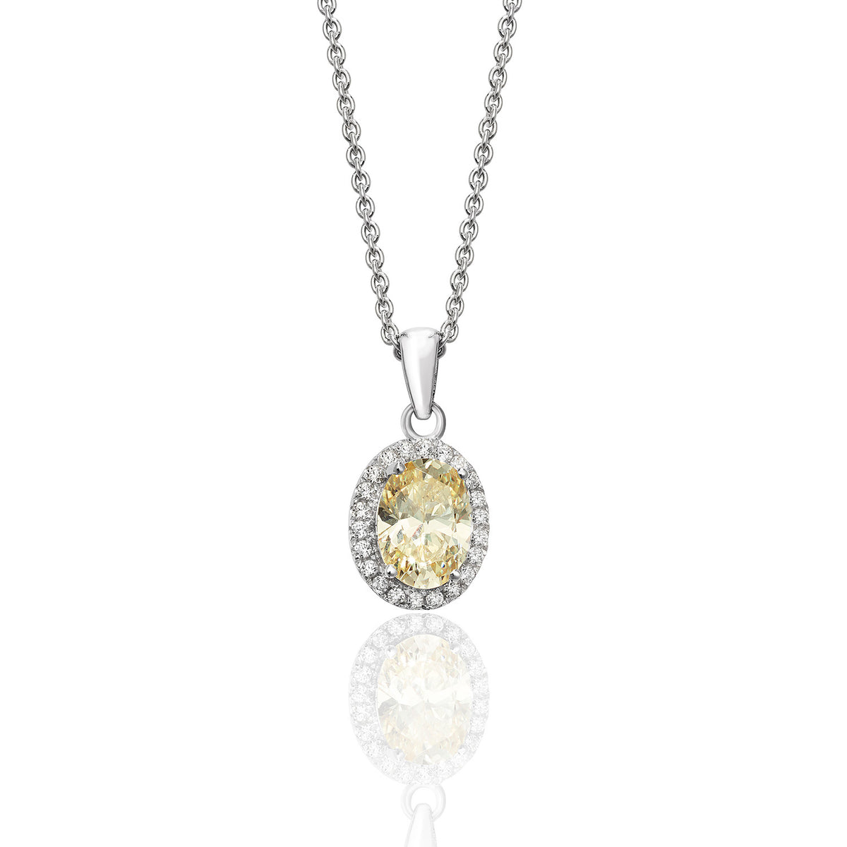 Sterling Silver Oval Halo Colour CZ Pendant + Chain