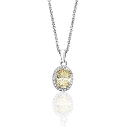 Sterling Silver Oval Halo Colour CZ Pendant + Chain