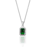 Sterling Silver Bezel Set Emerald Cut Halo Style Colour CZ Pendant & Chain