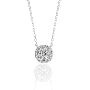 Sterling Silver Round Cluster Style CZ on Fixed Chain