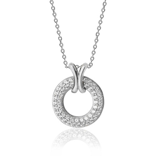 Sterling Silver Pave Style Circle With Cross Loop CZ Pendant & Chain