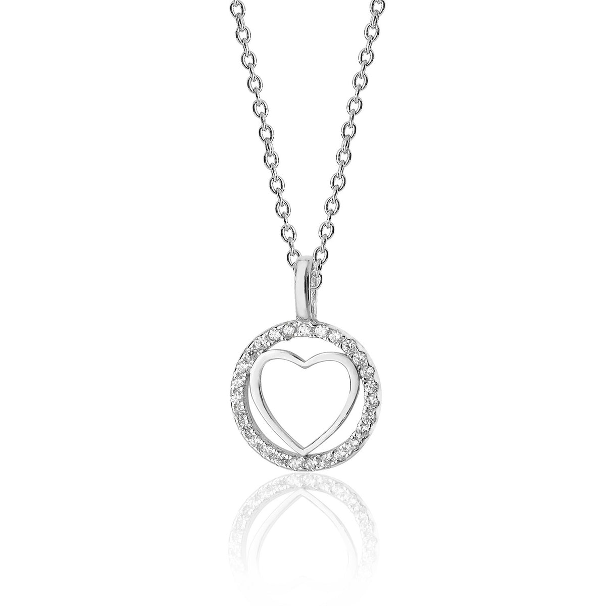 Sterling Silver Heart CZ Halo Style Pendant + Chain