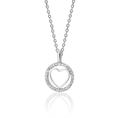 Sterling Silver Heart CZ Halo Style Pendant + Chain