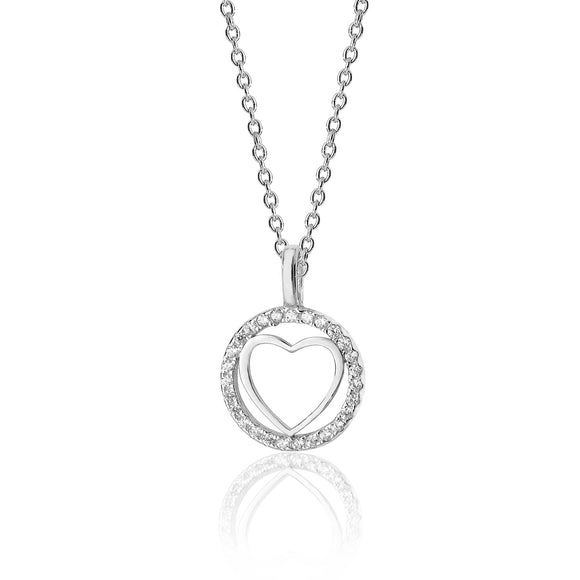 Sterling Silver Heart CZ Halo Style Pendant + Chain