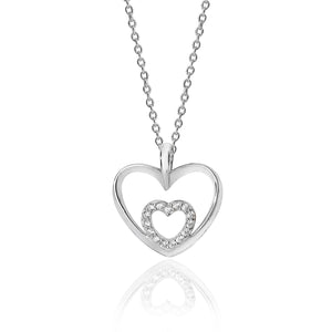 Sterling Silver Double Heart Shape CZ Pendant & Chain