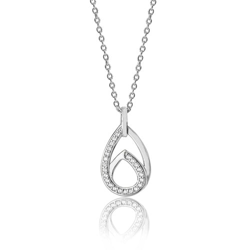 Sterling Silver Interlinked Double Pear Shape CZ Pendant & Chain