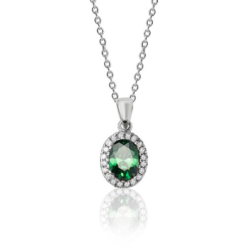 Sterling Silver Oval Colour CZ Pendant & Chain