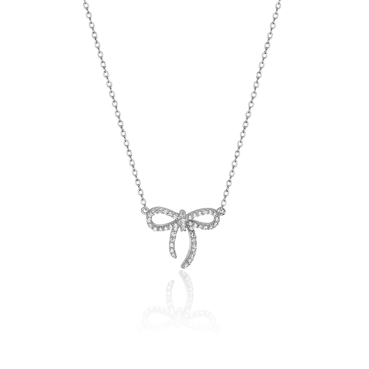 Sterling Silver CZ Bow Pendant & Chain