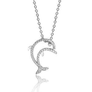 Sterling Silver CZ Dolphin Pendant + Chain