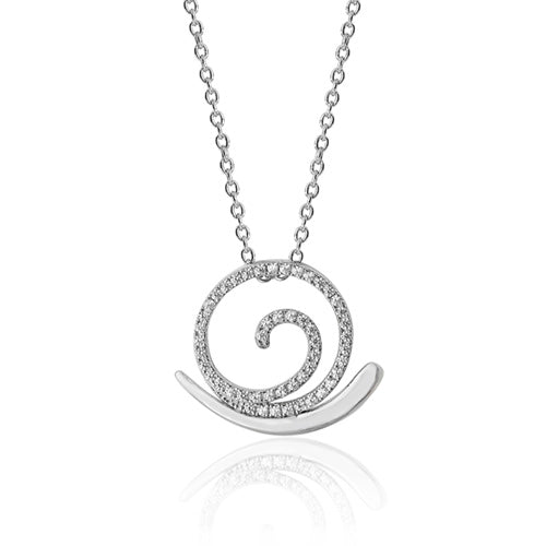 Sterling Silver Fine Open Snail CZ Pendant & Chain