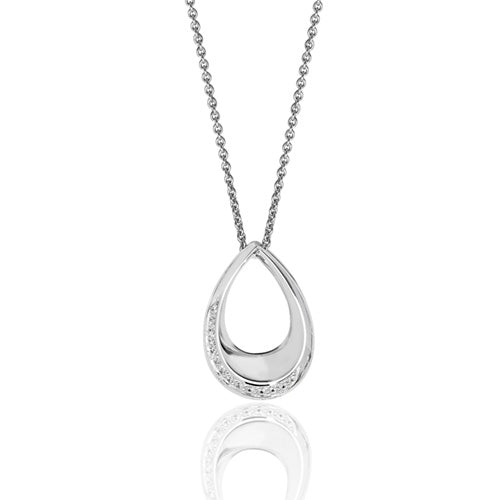 Sterling Silver Pear Shape CZ Detail Pendant & Chain
