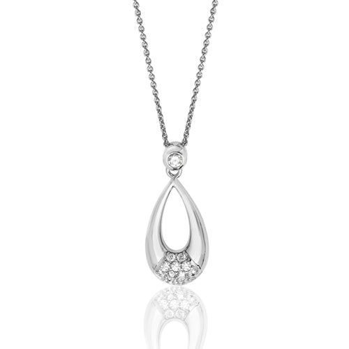 Sterling Silver Elongated Pear Shape CZ Detail Pendant & Chain