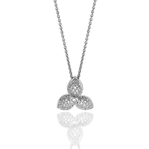 Sterling Silver Three Petal CZ Pendant & Chain