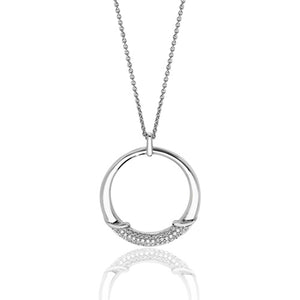 Sterling Silver Circular CZ Detail Pendant & Chain