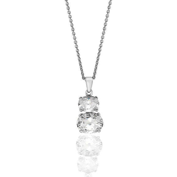Sterling Silver Double Oval CZ Pendant + Chain