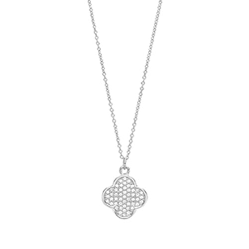 Sterling Silver Pave Set Clover Shape CZ Pendant & Chain