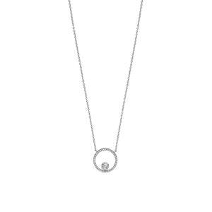 Sterling Silver CZ Within Round Halo CZ Pendant on Fixed Chain