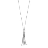 Sterling Silver Single CZ Stone & Tassel Pendant On Fixed Chain