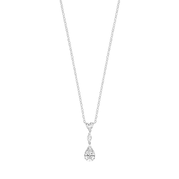 Sterling Silver Heart Marquise Pear CZ Drop Pendant + Chain