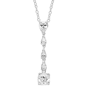 Sterling Silver Multi Pear & Cushion CZ Pendant On Fixed Chain