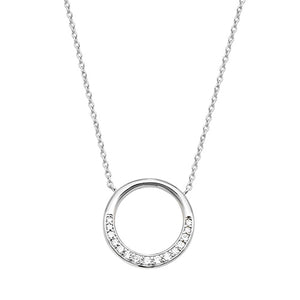 Sterling Silver Circular CZ Pendant on Fixed Chain