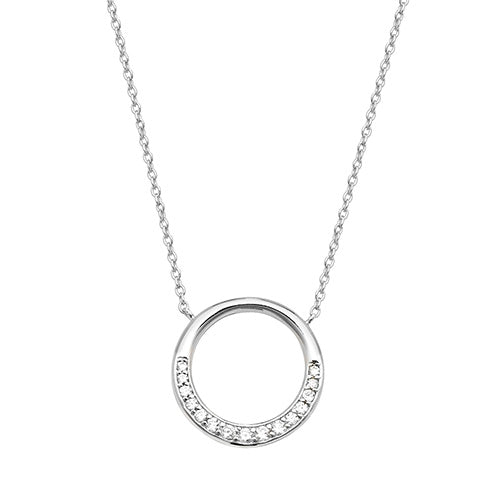 Sterling Silver Circular CZ Pendant on Fixed Chain
