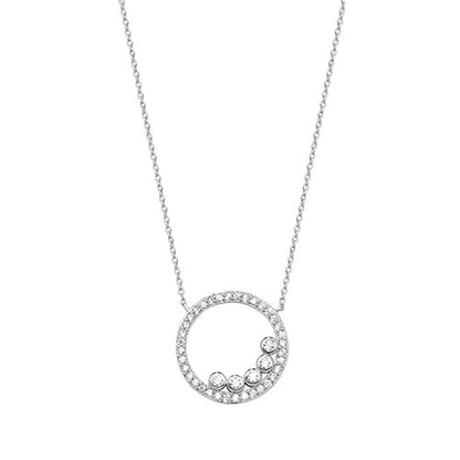 Sterling Silver CZ Bubbles Within Round Halo CZ Pendant on Fixed Chain