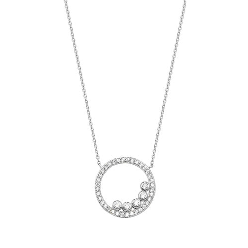 Sterling Silver CZ Bubbles Within Round Halo CZ Pendant on Fixed Chain