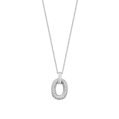 Sterling Silver Pave Set Open Long Cushion Pendant & Chain
