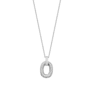 Sterling Silver Pave Set Open Long Cushion Pendant & Chain