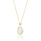 Sterling Silver Rose/Yellow Gold Plated White Moon Stone & CZ Pendant + Chain