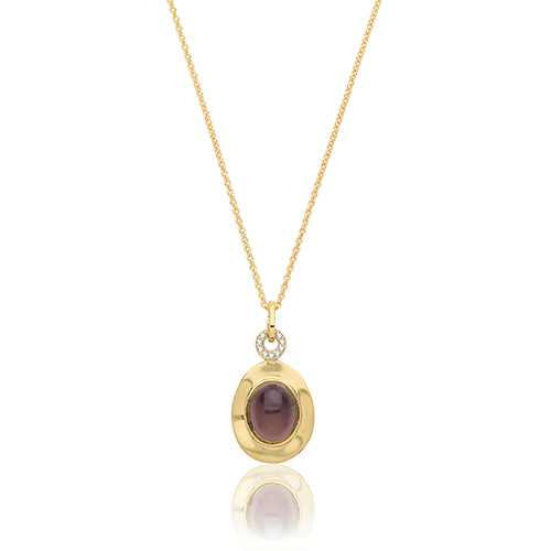 Sterling Silver Gold Plated Smoky Quartz CZ Pendant & Chain