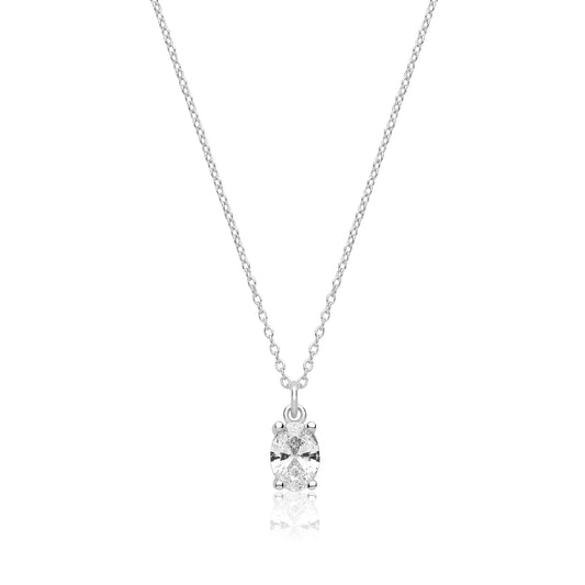 Sterling Silver Oval CZ Pendant + Chain
