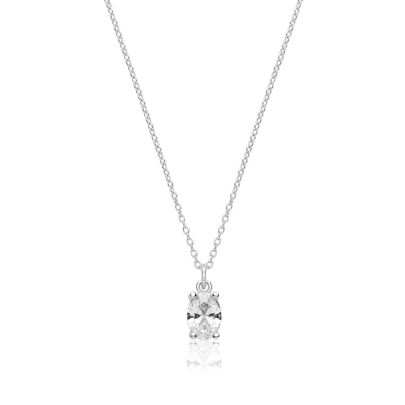 Sterling Silver Oval CZ Pendant + Chain