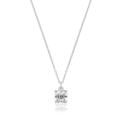 Sterling Silver 6mm Assher Cut CZ Pendant + Chain