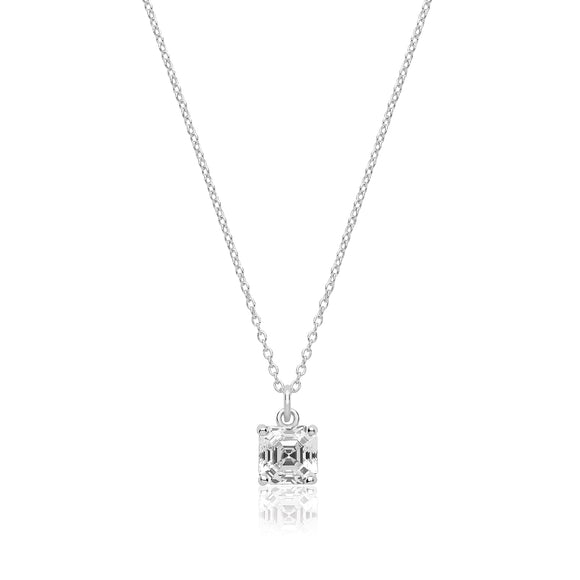 Sterling Silver 6mm Assher Cut CZ Pendant + Chain