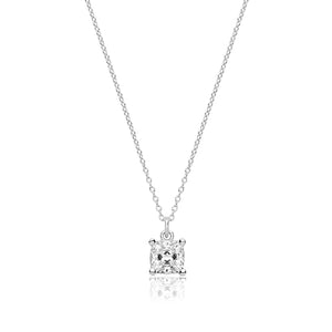 Sterling Silver Cushion Cut Claw Set CZ Pendant & Chain