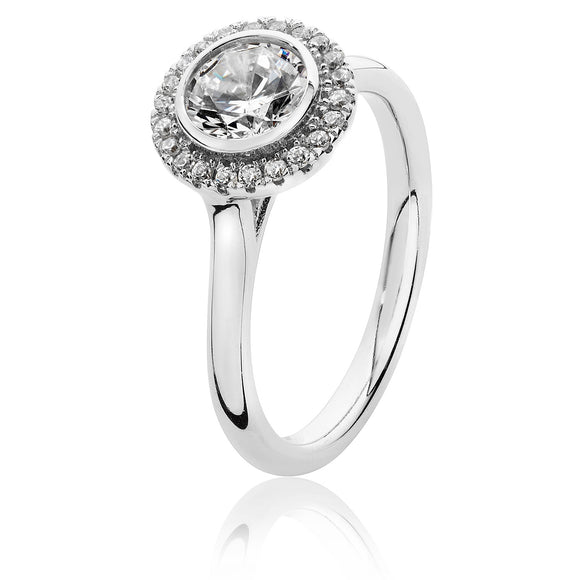 Sterling Silver Small Bezel Set Round halo Style CZ Ring